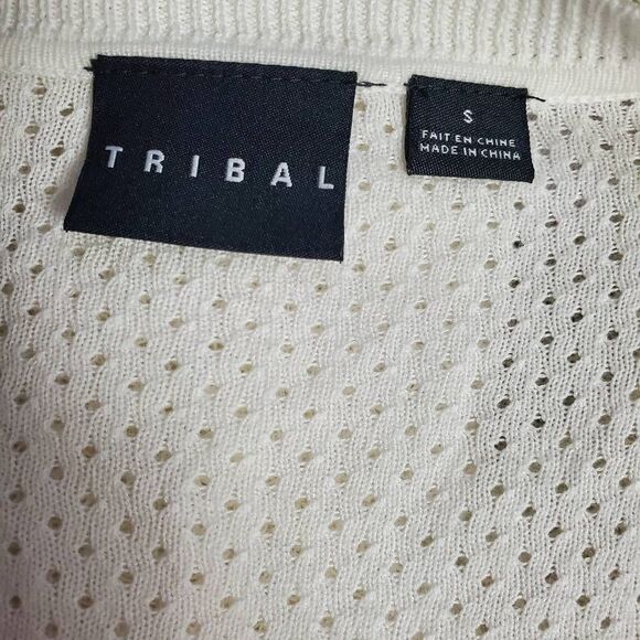 Tribal Women’s White Open Knit Button Front Cardigan Sweater Size Small - Picture 5 of 7